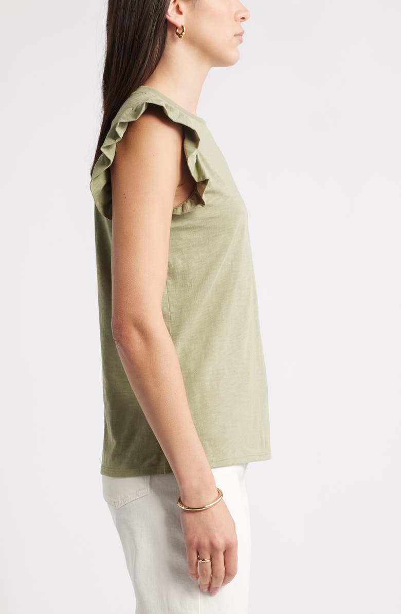 Caslon<sup>®</sup> Ruffle Sleeveless Pima Cotton Top, Alternate, color, Olive Acorn