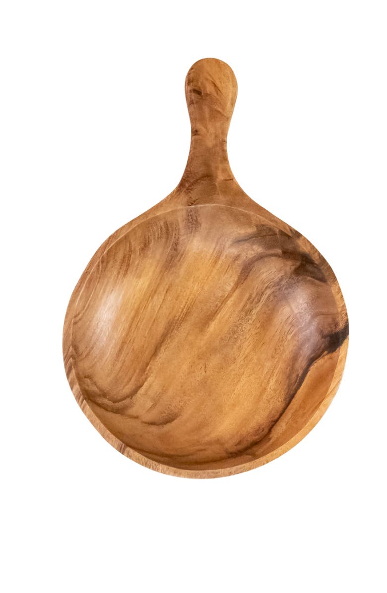 LIKHA Acacia Serving Tray with Handle, Alternate, color, Natural Brown Round Tray