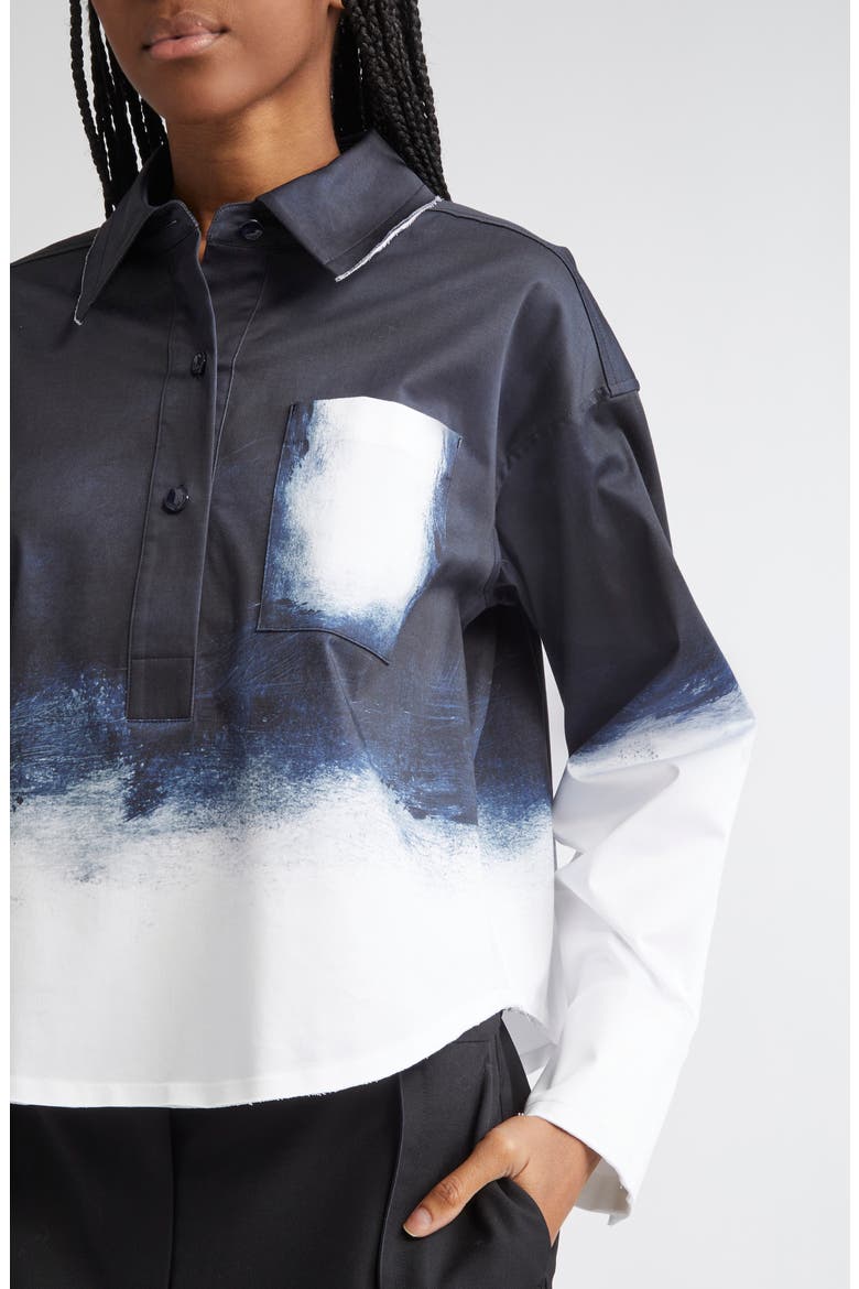 Smudged Button Front Stretch Cotton Canvas Top, Alternate, color, NAVY / WHITE