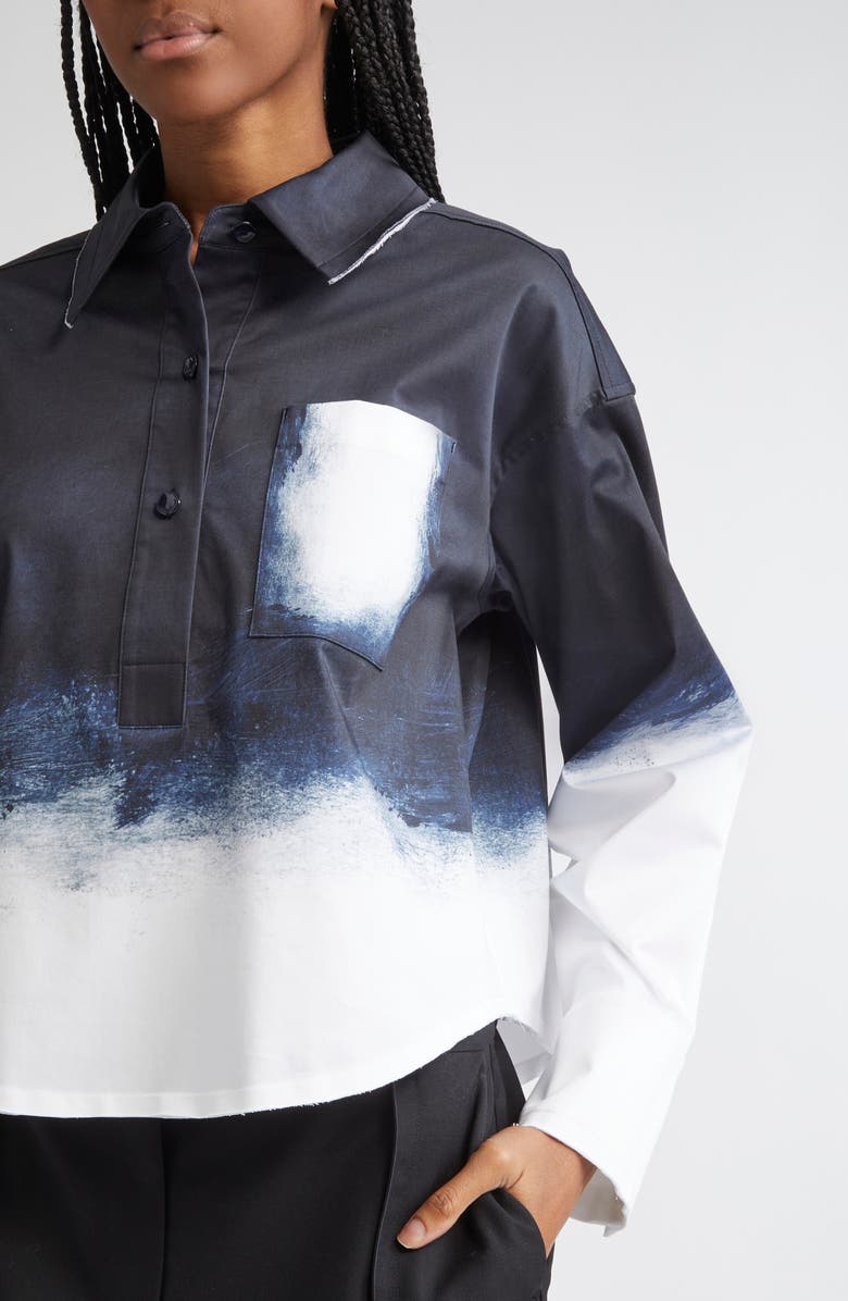 Jason Wu Collection Smudged Button Front Stretch Cotton Canvas Top, Alternate, color, Navy / White