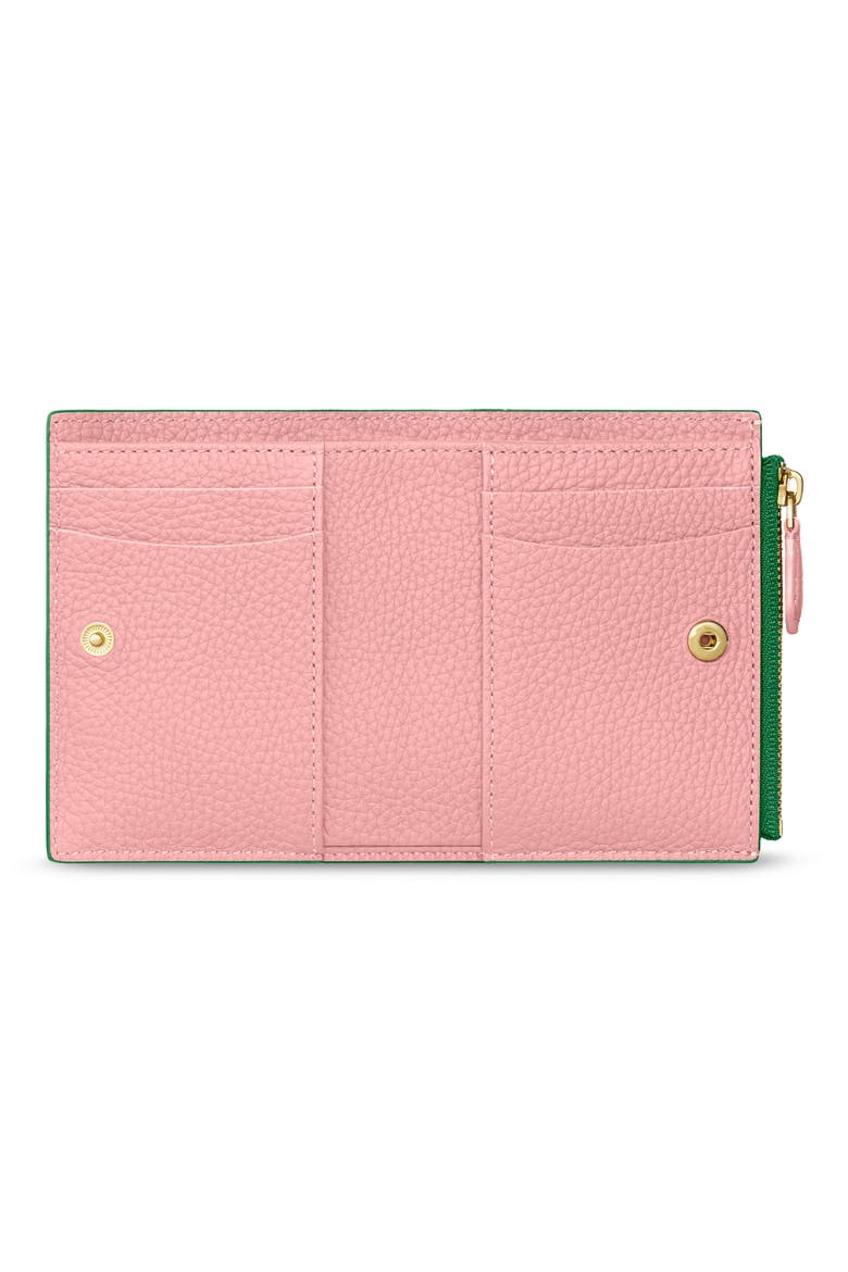 Small Leather Bifold Wallet, Alternate, color, Emerald Lily