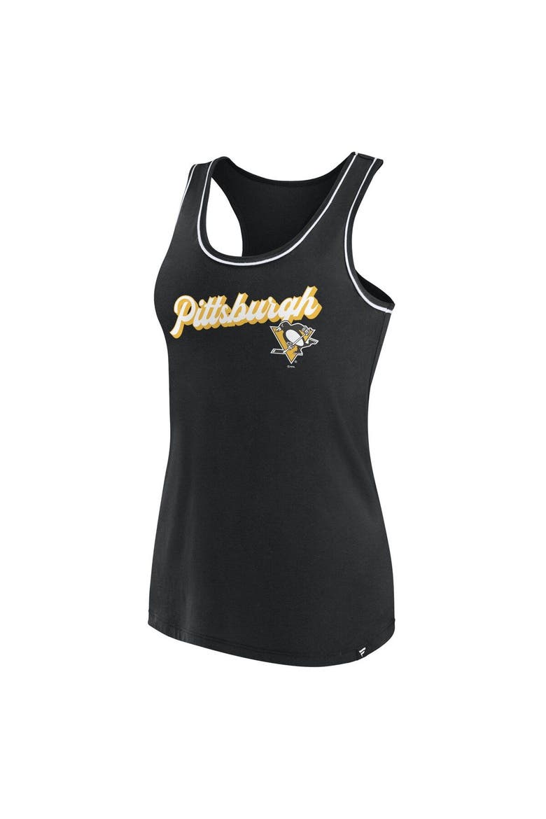 Women's Fanatics Branded Black Pittsburgh Penguins Wordmark Logo Racerback Scoop Neck Tank Top, Alternate, color, Black