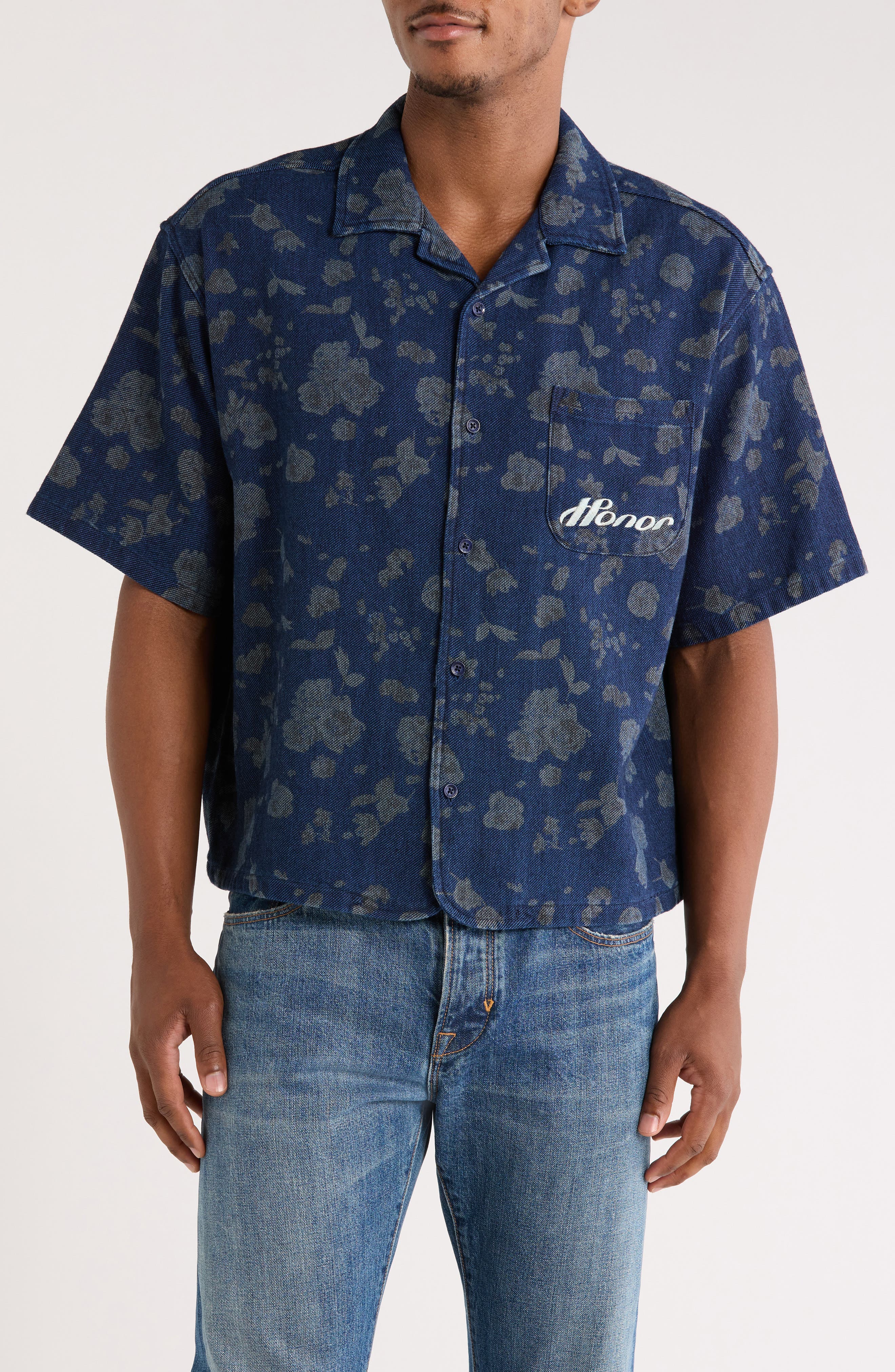 HONOR THE GIFT Floral Indigo Twill Camp Shirt