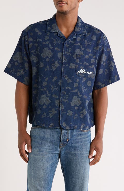 Floral Indigo Twill Camp Shirt