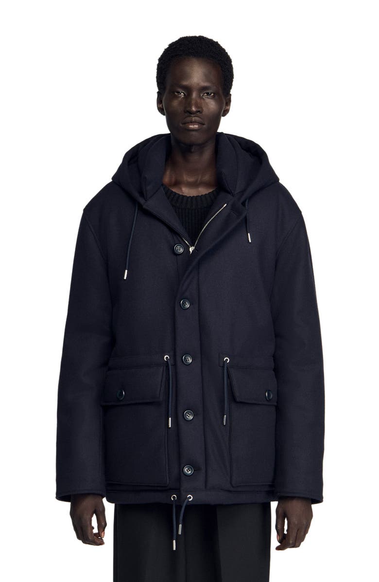 SANDRO Hooded wool parka, Main, color, Navy Blue