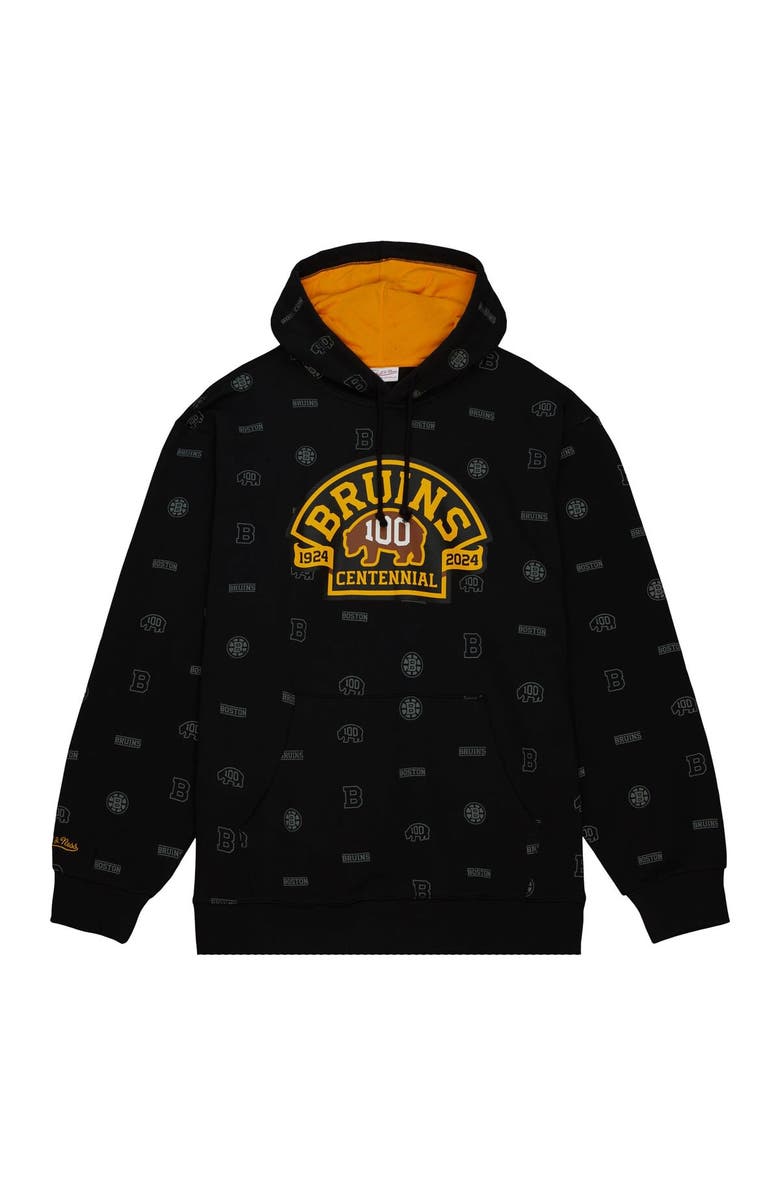 Mitchell & Ness Men's Mitchell & Ness Black Boston Bruins 100th Anniversary Allover Print Pullover Hoodie, Alternate, color, Black