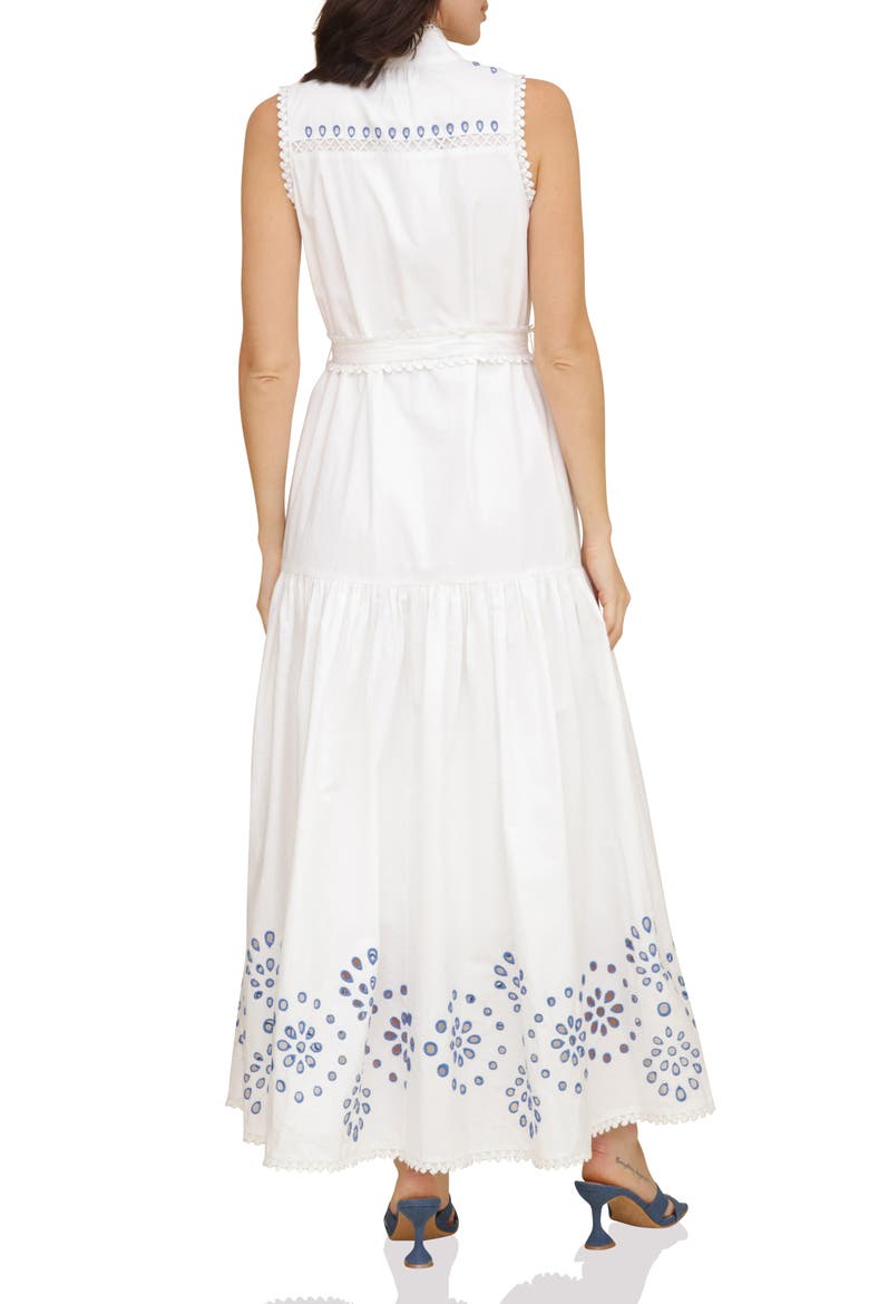 Eyelet Embroidery Sleeveless Maxi Dress, Alternate, color, WHITE BLUE