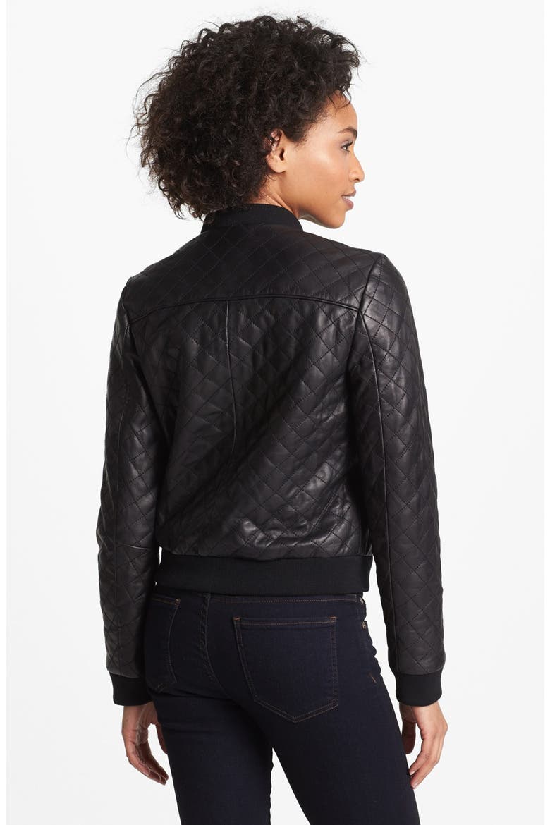Quilted Leather Bomber Jacket, Alternate, color, BLACK