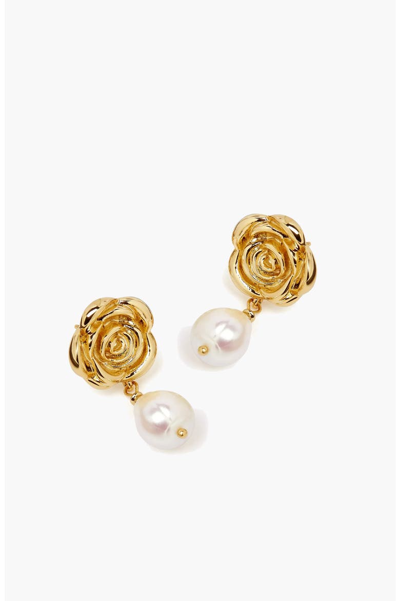 Rose Pearl Drop Earrings In Gold & Pearls, Alternate, color, Gold