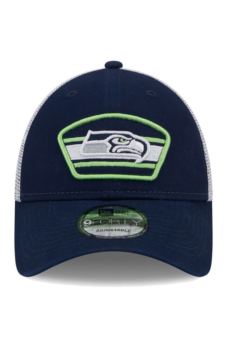 New Era Men's New Era College Navy/White Seattle Seahawks Logo Patch Trucker 9FORTY Snapback Hat, Alternate, color, 