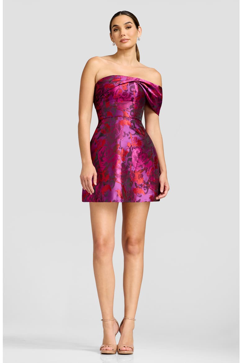 Olive Floral Strapless Cocktail Minidress, Alternate, color, BRIGHT FUCHSIA MULTI