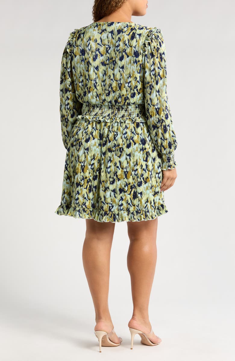 Chelsea28 Floral Long Sleeve Plissé Dress, Alternate, color, Blue- Green Textured Floral