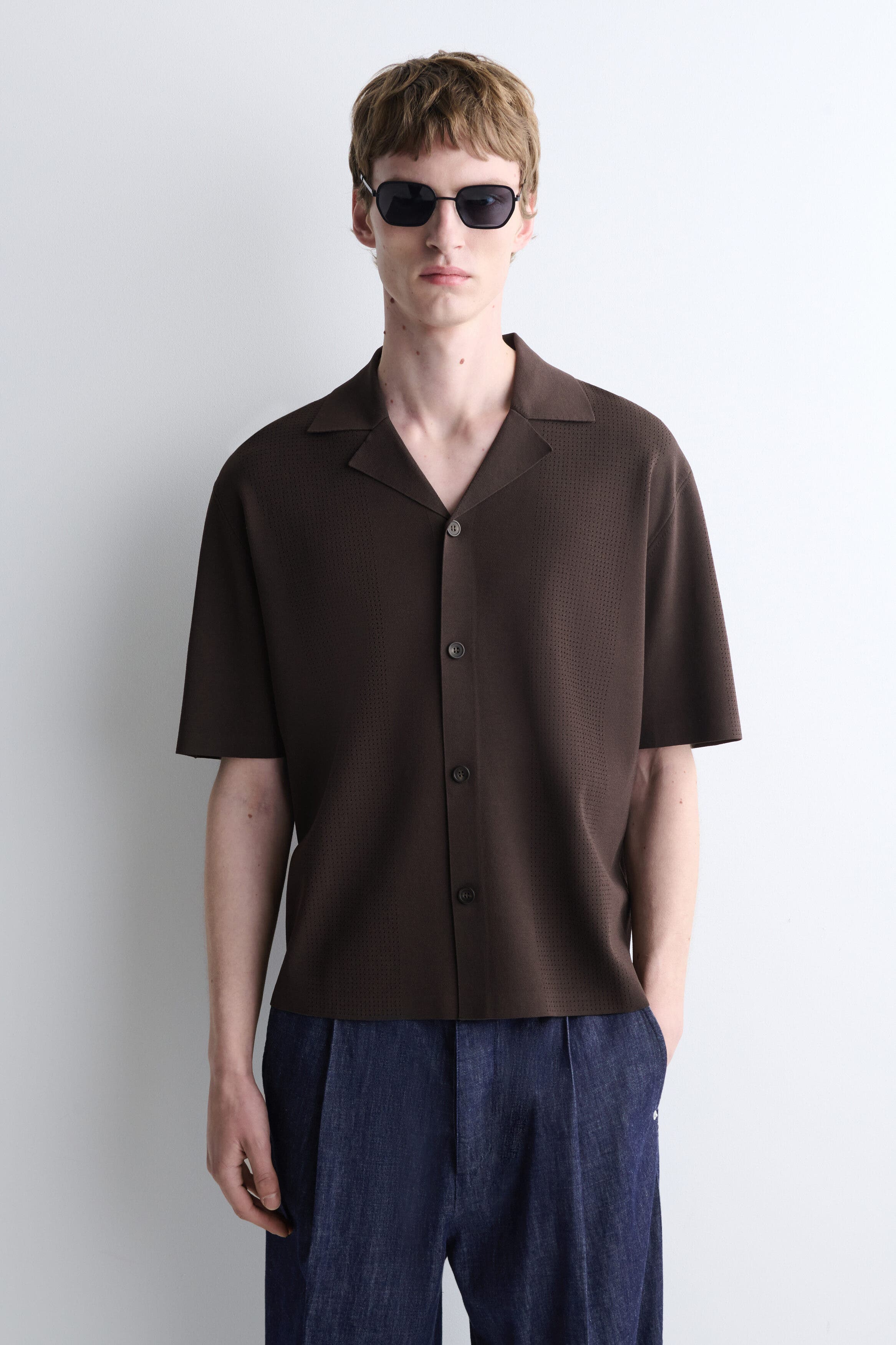 Perforated Knitted Short-Sleeved Shirt - image 1