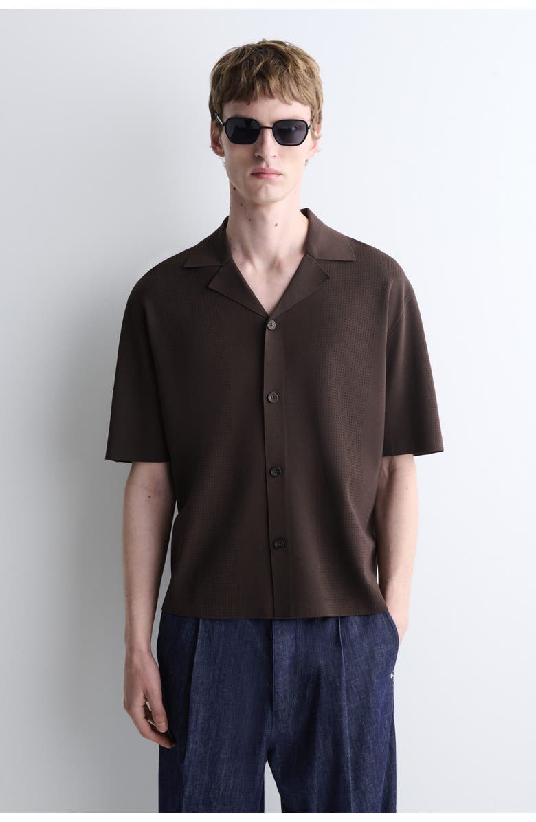 COS Perforated Knitted Short-Sleeved Shirt, Main, color, Dark Brown