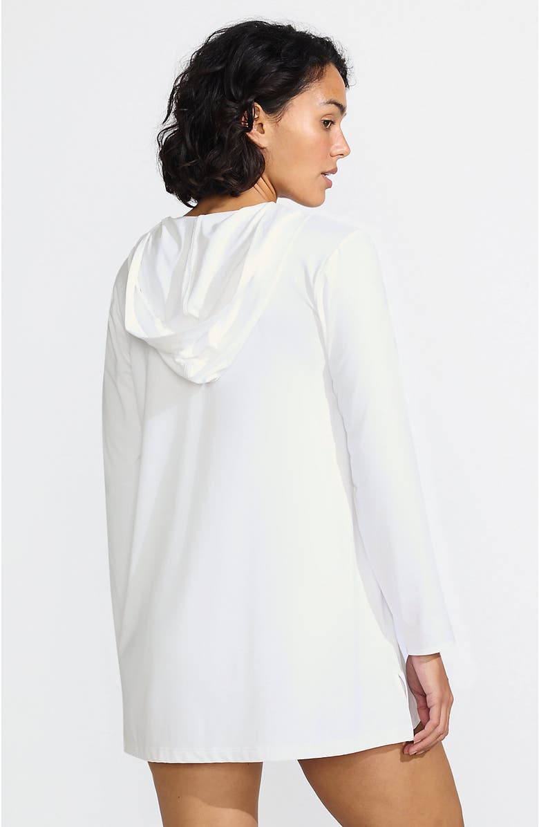 Lands' End Cotton Jersey Long Sleeve Hooded Swim Cover-up Dress, Alternate, color, White