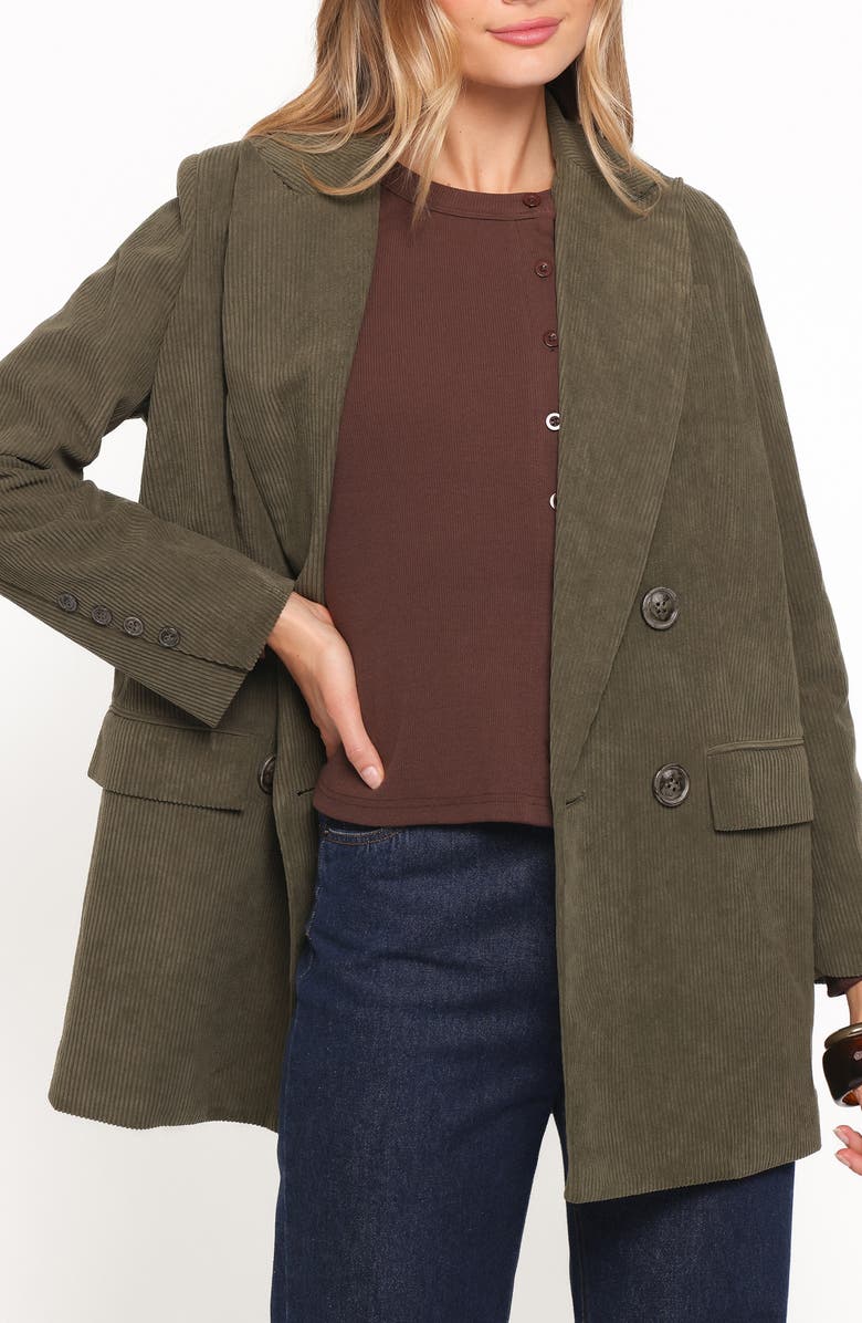 Petal & Pup Madi Double Breasted Corduroy Blazer, Main, color, Olive