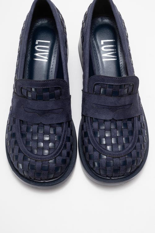 Prologue Shoes Marlon Woven Block Heel Loafer In Blue