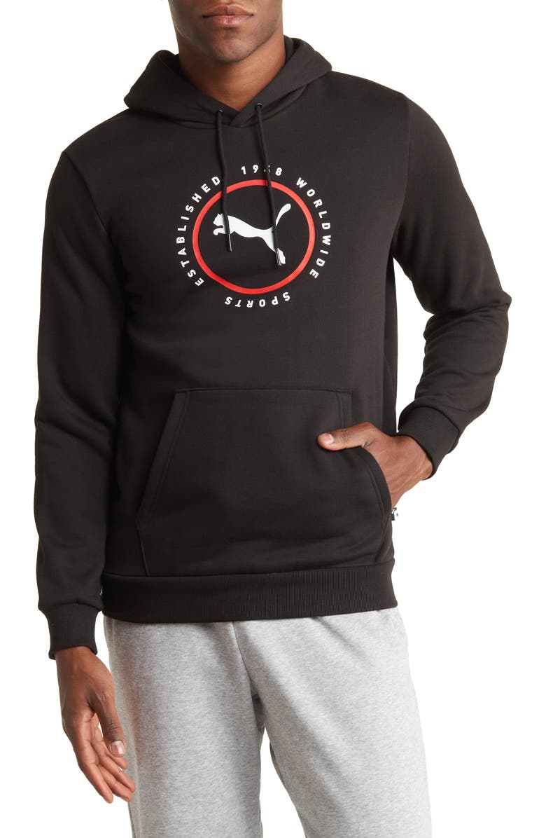 PUMA Worldwide Sports Logo Pullover Fleece Hoodie, Main, color,