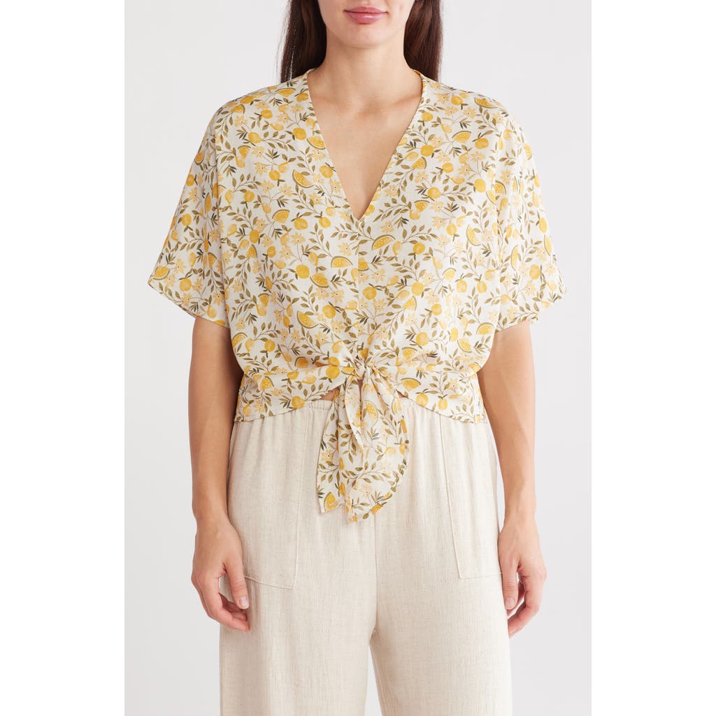 RENEE C RENEE C LEMON PRINT TIE FRONT TOP