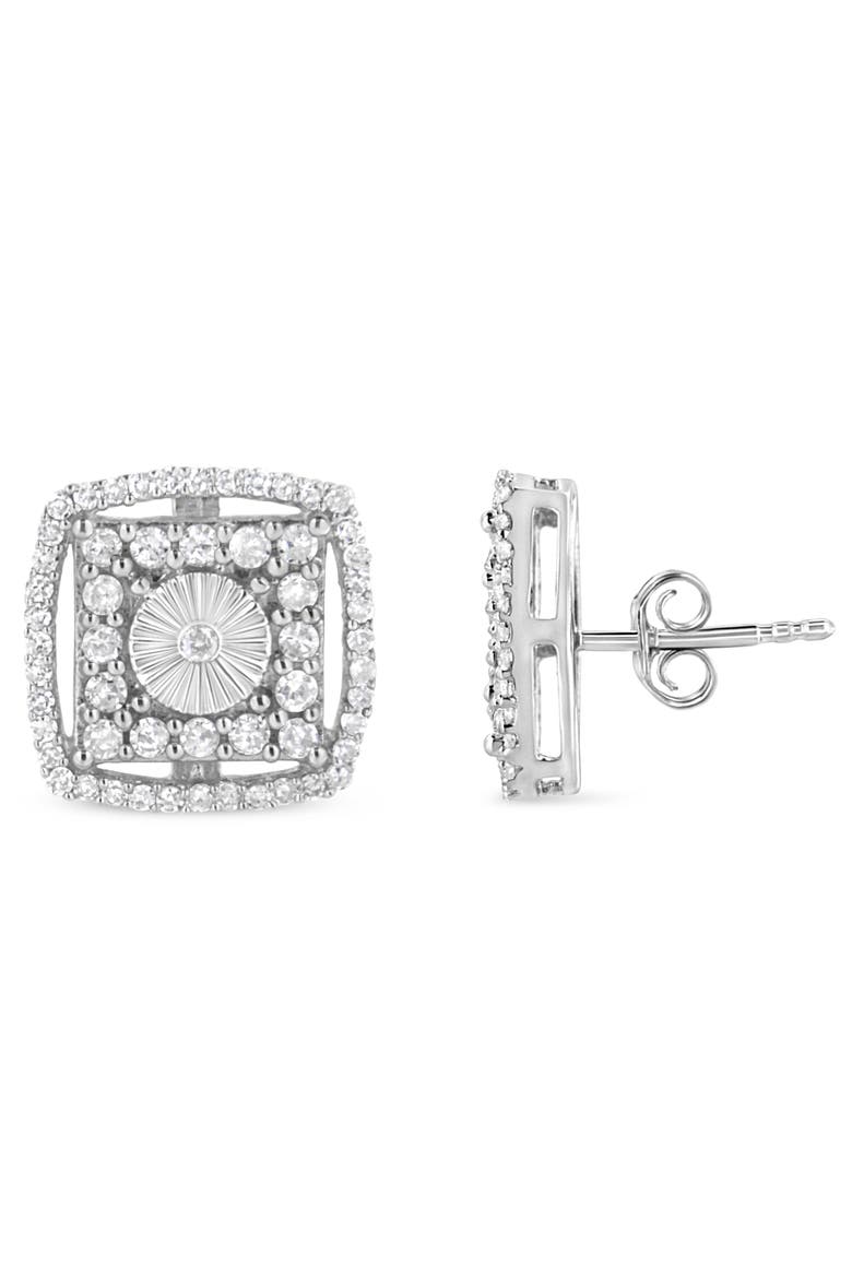 Silver 1.0 Ct Round Diamond Double Halo and Disc Stud Earring, Alternate, color, White