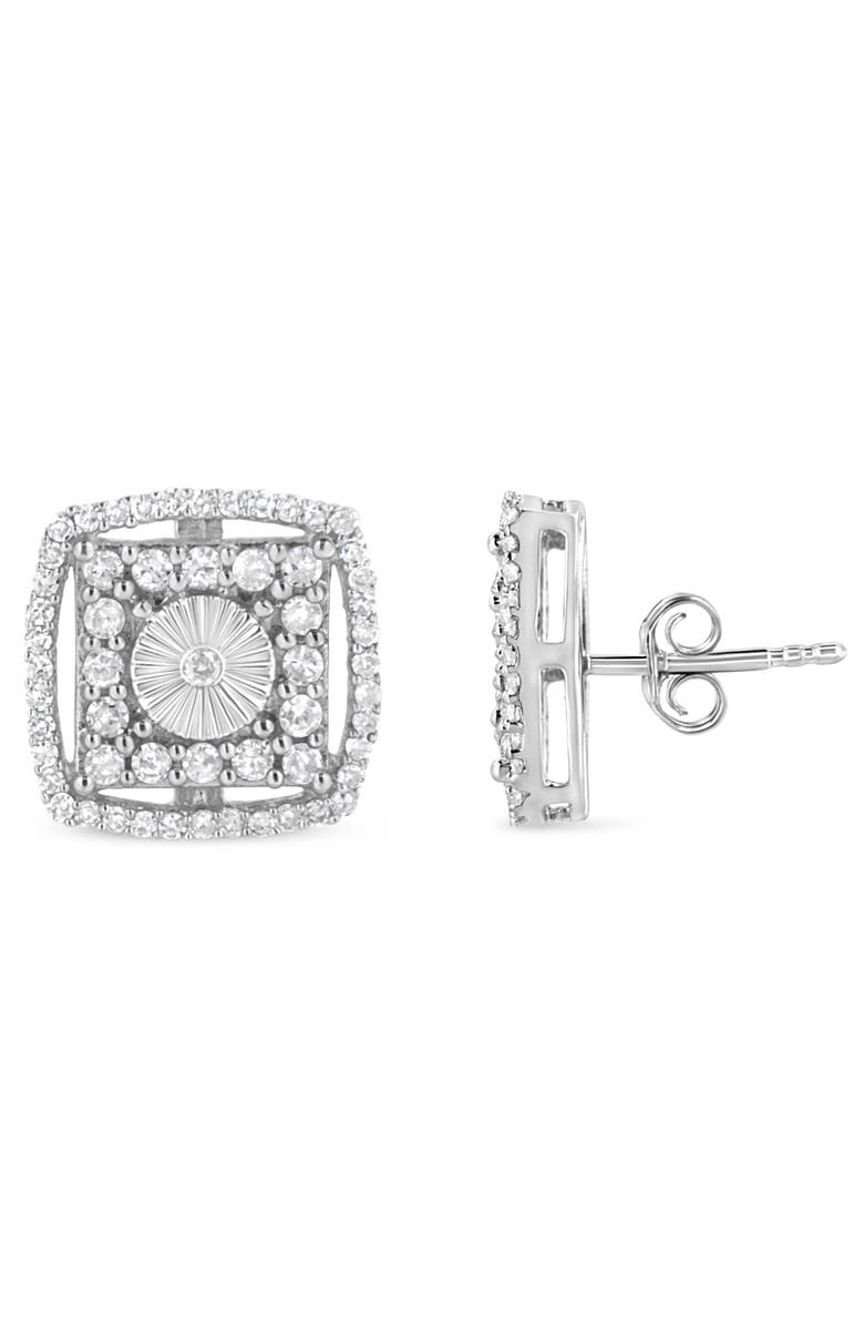 Haus of Brilliance Silver 1.0 Ct Round Diamond Double Halo and Disc Stud Earring, Alternate, color, White