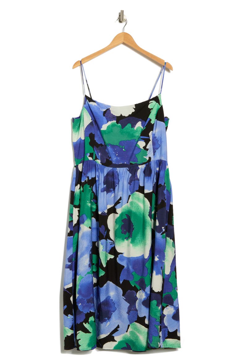 Floral Fit & Flare Sundress, Alternate, color, BLUE/ GREEN