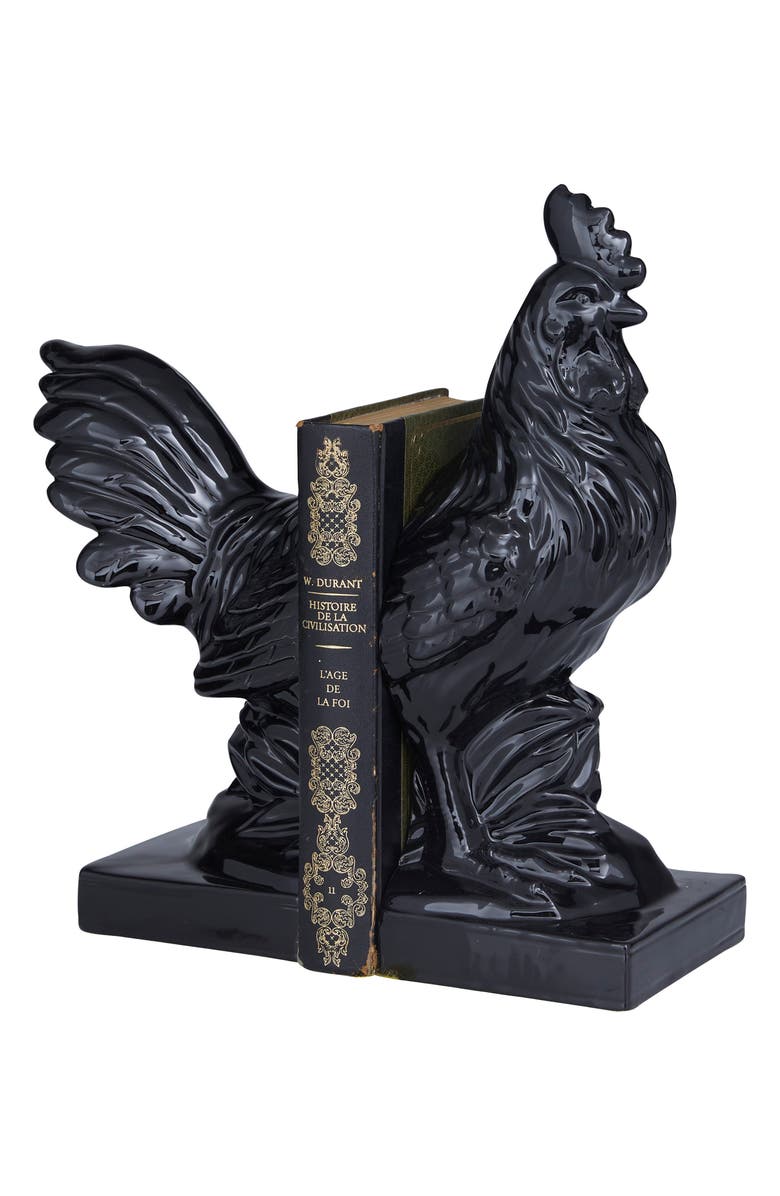 SONOMA SAGE HOME Black Ceramic Rooster Bookends with Enamel Exterior - Set of 2, Main, color, 