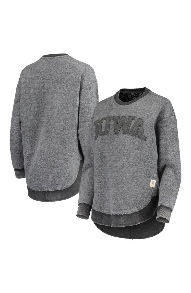 PRESSBOX Women's Pressbox Black Iowa Hawkeyes Ponchoville Pullover Sweatshirt, Main, color,