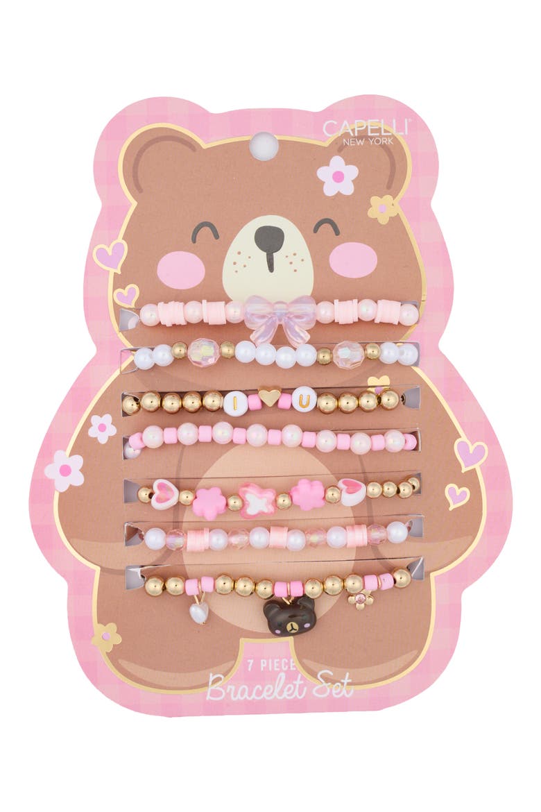 Kids' 7-Piece Bear Bracelet Set, Main, color, MULTI PINK