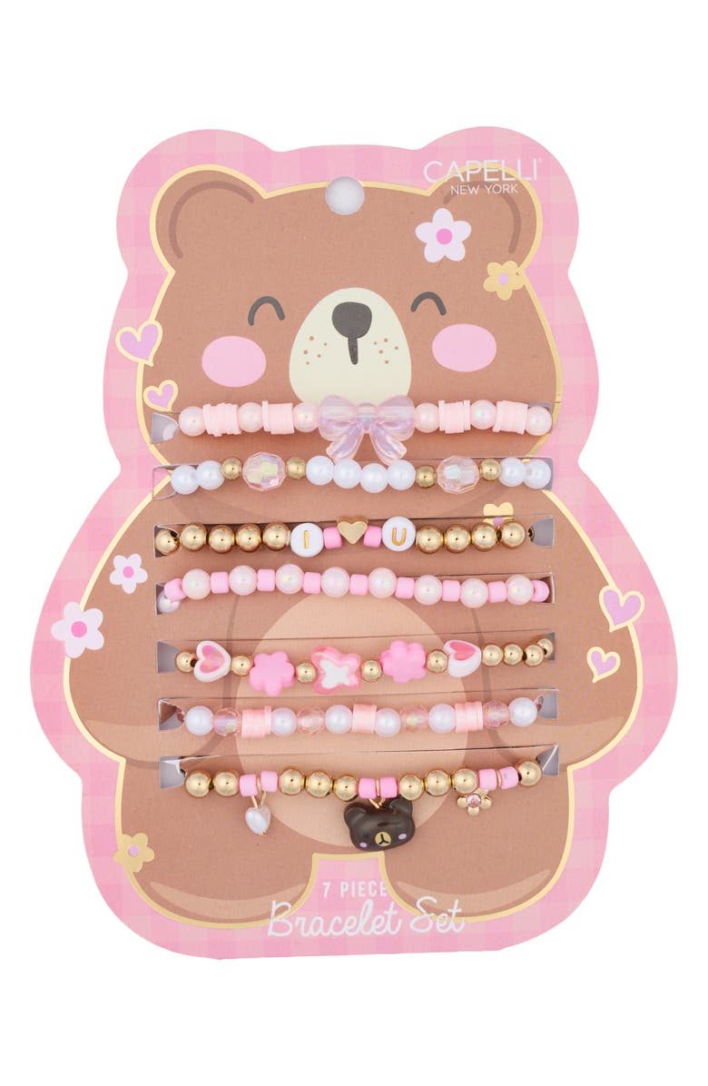 Capelli New York Kids' 7-Piece Bear Bracelet Set, Main, color, Multi Pink