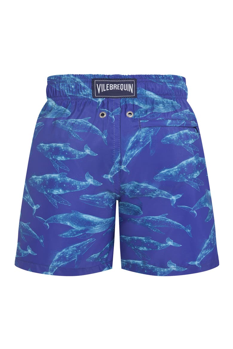 Boys Ultra-light and packable Swim Shorts Sparkling Whales, Alternate, color, Versailles
