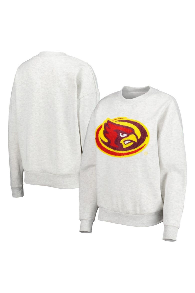 Women's Gameday Couture Heather Gray Iowa State Cyclones Chenille Patch Fleece Pullover Sweatshirt, Main, color, Heather Gray