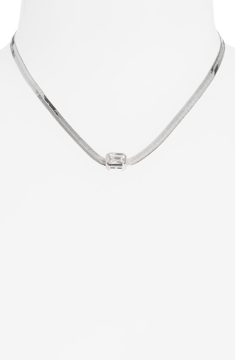 Nordstrom Cubic Zirconia Station Snake Chain Necklace, Alternate, color, Clear- Silver