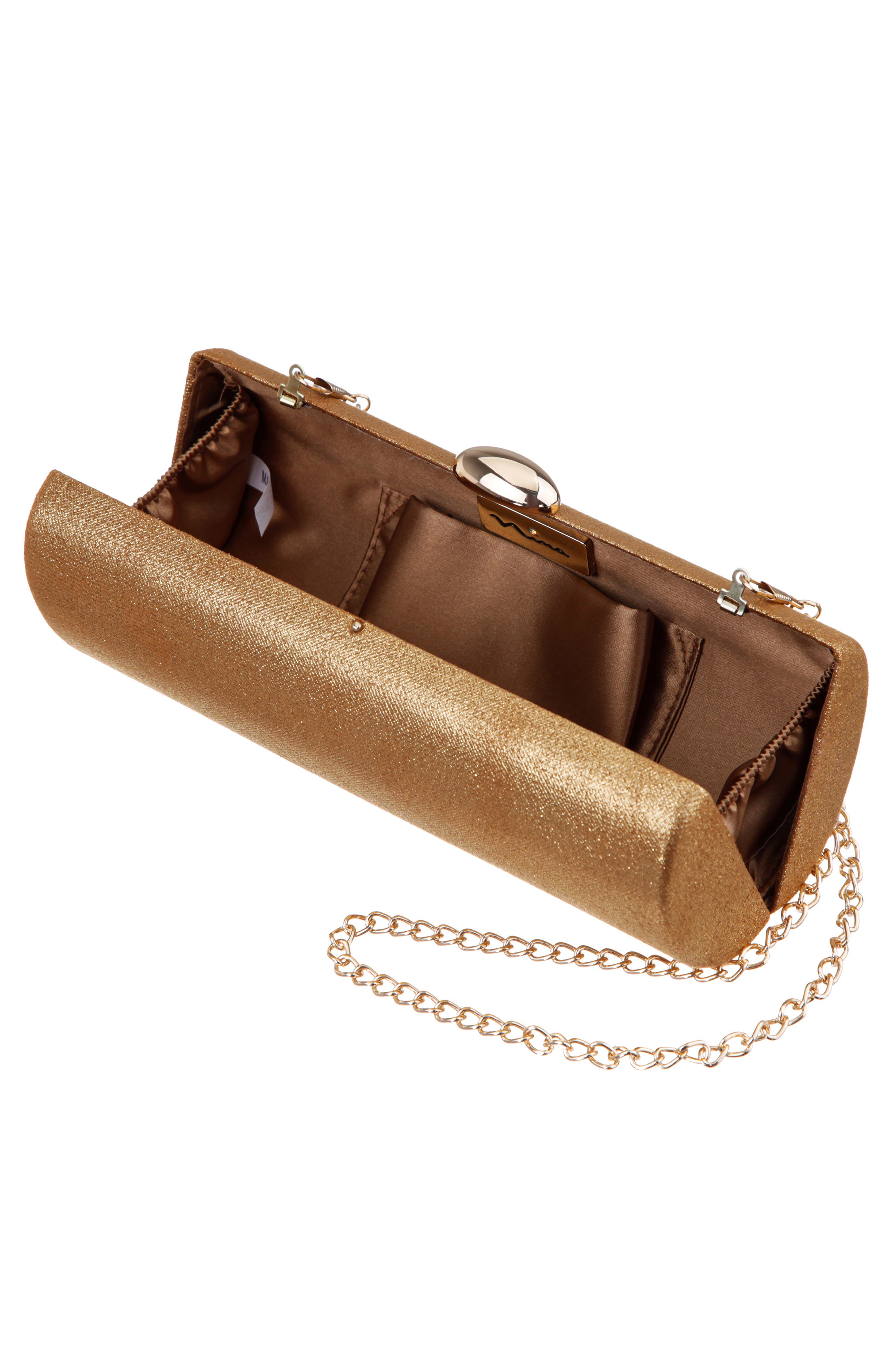 Xandra Metallic Faux Leather Frame Clutch, Alternate, color, PURE GOLD