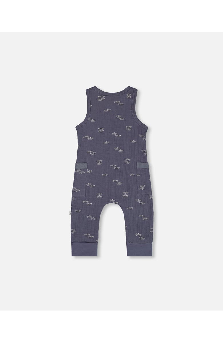 Deux par Deux Baby Boy's Printed Muslin One-Piece Jumpsuit Navy Blue Paper Boats, Alternate, color, 