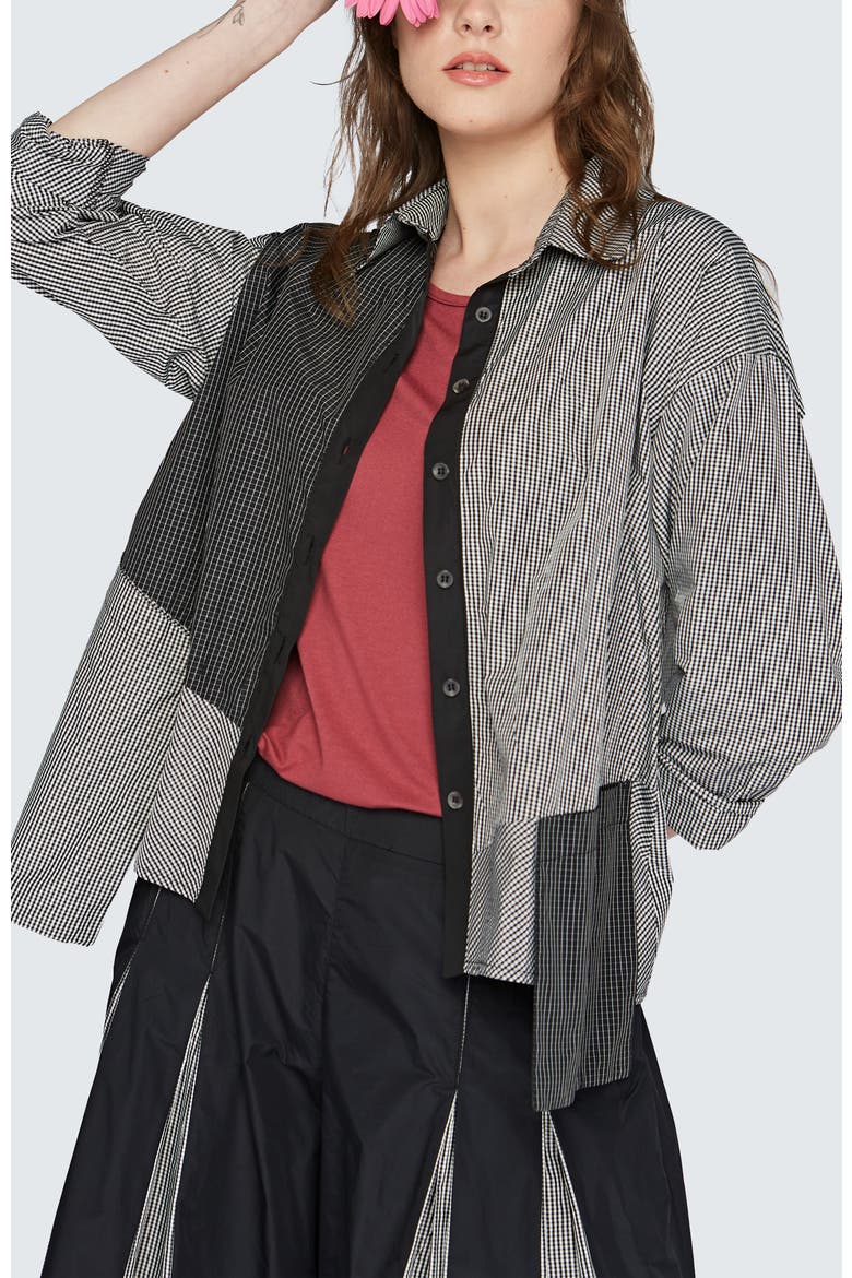 Cleo Checkered Memory Taffeta Shirt, Alternate, color, Black