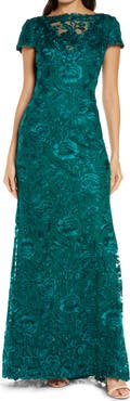 Tadashi Shoji Embroidered Lace Evening Gown