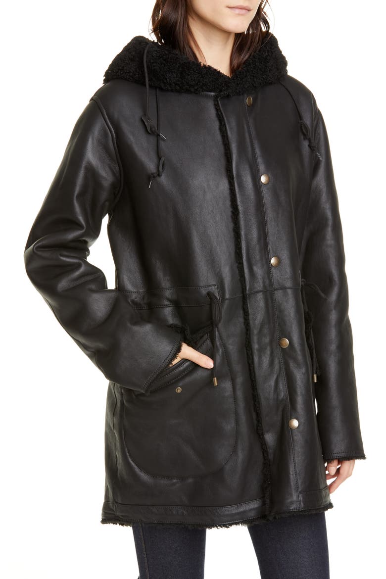 Reversible Genuine Shearling Parka (Nordstrom Exclusive), Alternate, color, BLACK