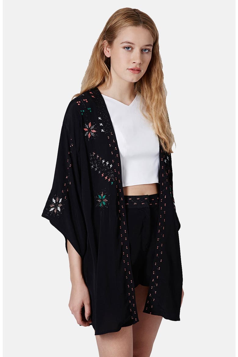 Embroidered Kimono Jacket, Main, color, BLACK