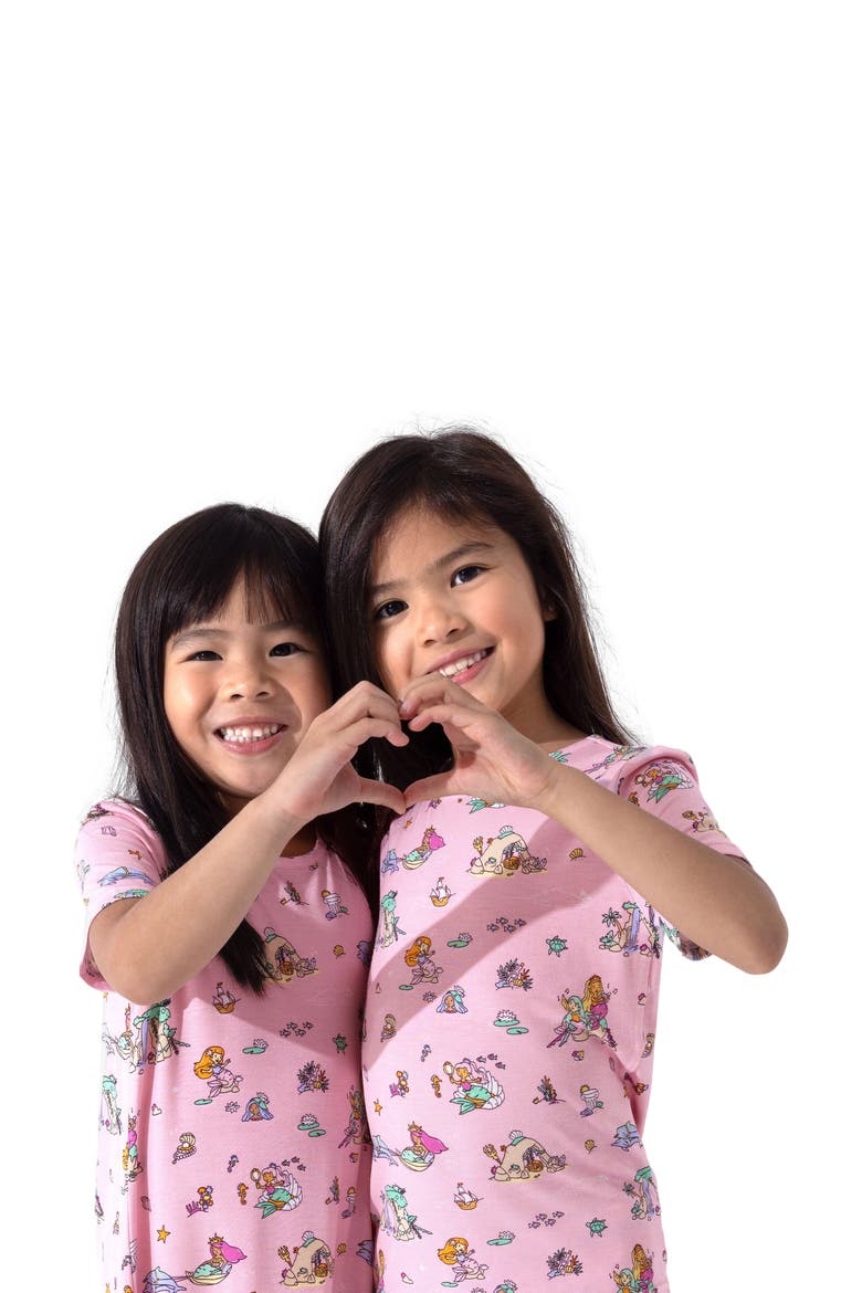 Mermaid Lagoon Kids 2-Piece Short Sleeve & Shorts Pajama Set, Alternate, color, Mermaid Lagoon