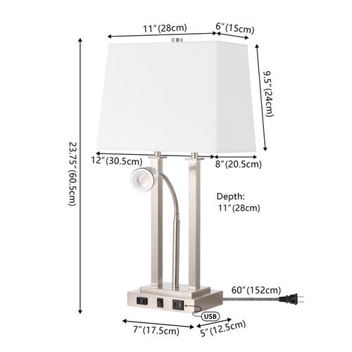 Jonathan Y Blaire 23.75" 2-light Modern Farmhouse Metal Led Table Lamp With Usb Charging Port In Nickel