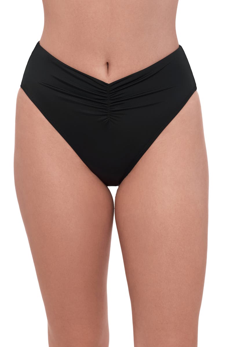 S3 Apparel Smoothing and Sculpting Cinch Front High Cut Bikini Swimsuit Bottoms, Main, color, Onyx Black