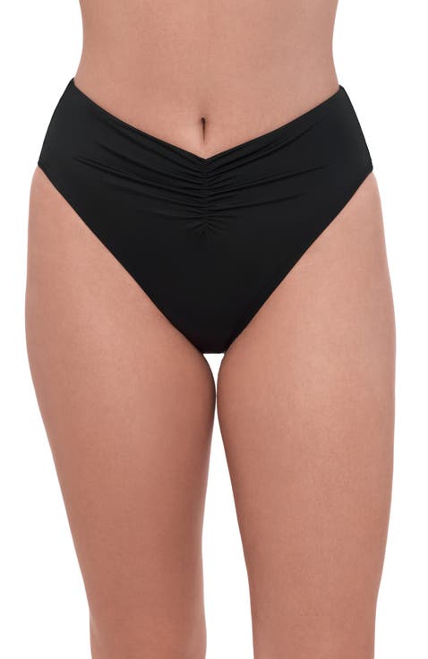 Smoothing and Sculpting Cinch Front High Cut Bikini Swimsuit Bottoms