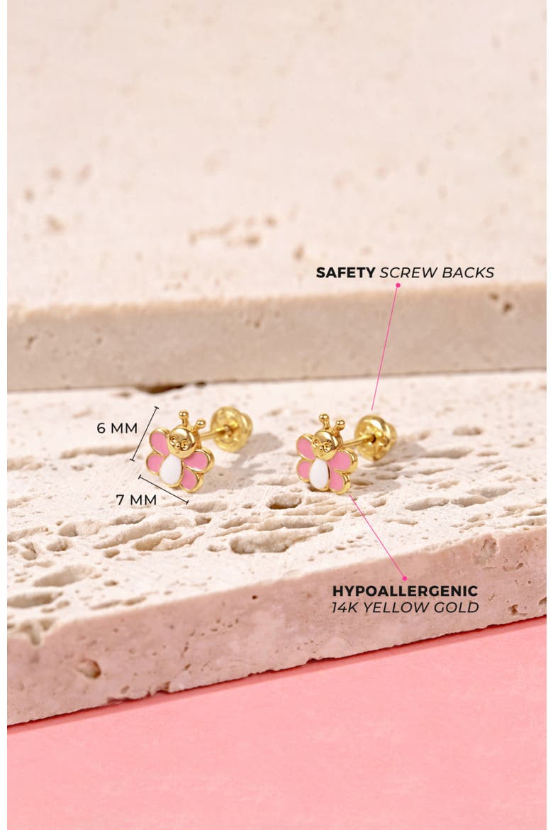 14k Busy Bee Earrings, Alternate, color, Pink