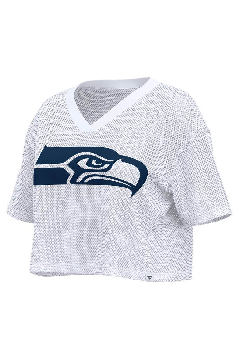 Women's Fanatics White Seattle Seahawks Oversized Mesh Cropped V-Neck Jersey, Alternate, color, White