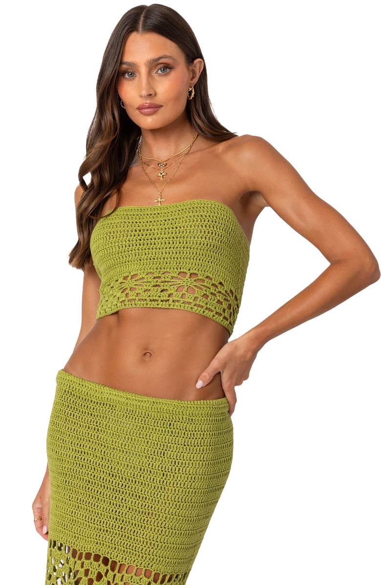 EDIKTED Ida Open Knit Tube Top, Alternate, color, Green
