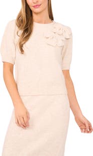 CeCe Bow Detail Puff Sleeve Sweater