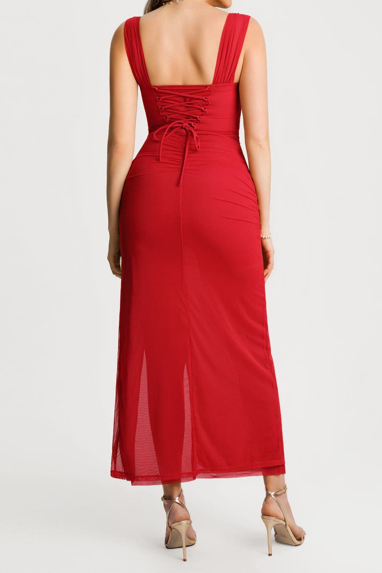 Sculpting Floral Midi Dress, Alternate, color, Ruby