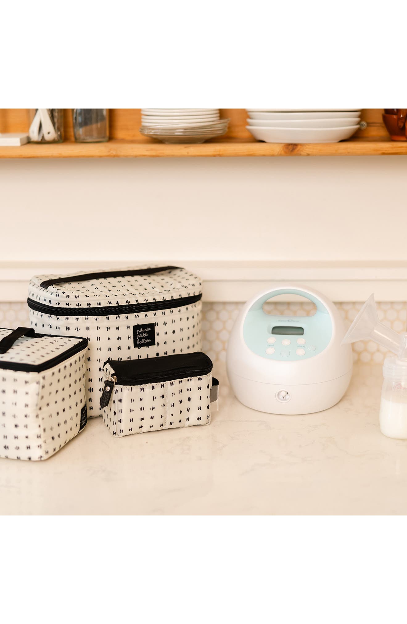 Petunia Pickle Bottom Prompt Checker Stitch Print 4-Piece Breast Pump Storage Kit, Alternate, color, Quill