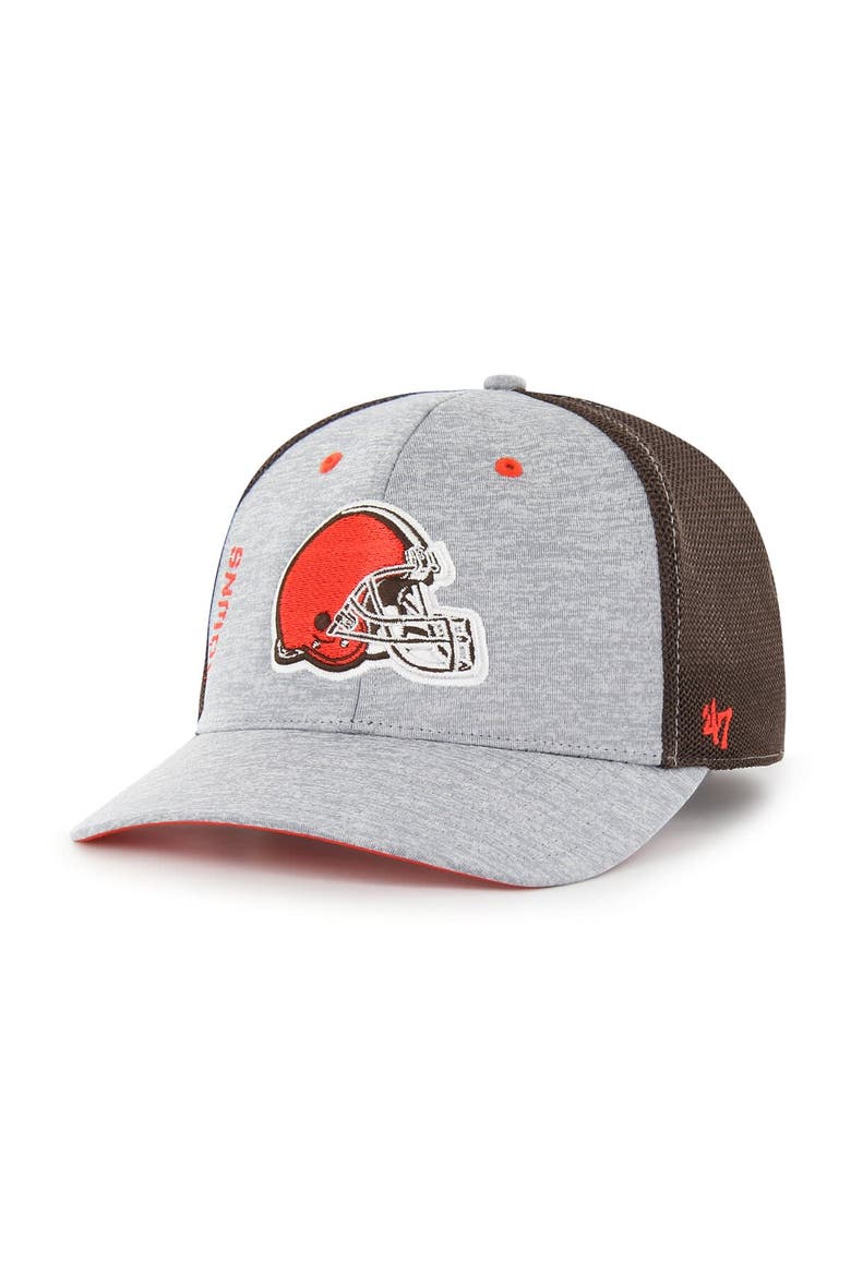 Men's '47 Gray/Brown Cleveland Browns Pixelation Trophy Flex Hat, Alternate, color, Gray